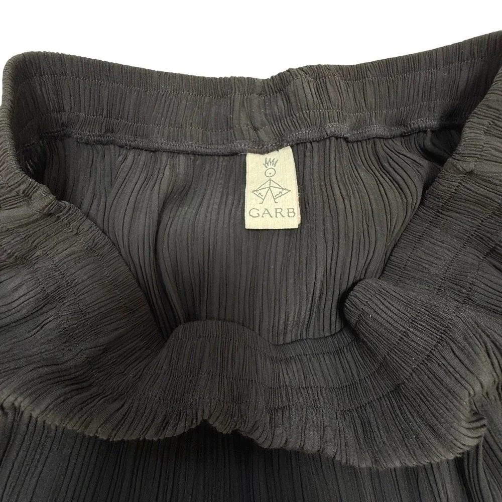 Vintage GARB Black Micro Pleat Maxi Skirt Small Ruffle Side Slit Minimalist Boho